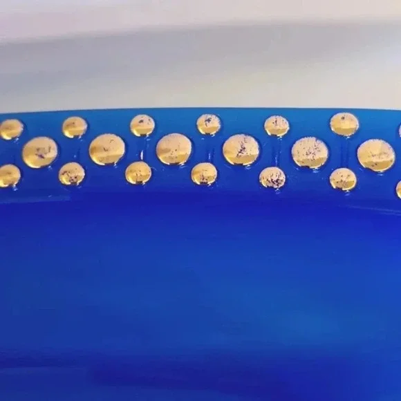 Vintage cobalt blue and gold rectangular dish bowl - Picture 4 of 4